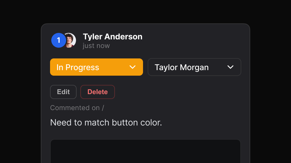 A comment set to In Progress and assigned to a teammate