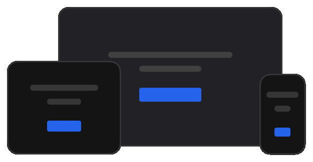 The same page at desktop, tablet and phone widths